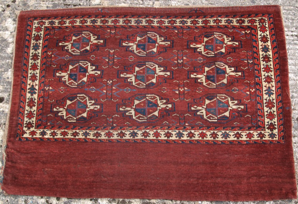 antique yomut turkmen 9 gul chuval early example with great colour early 19th century