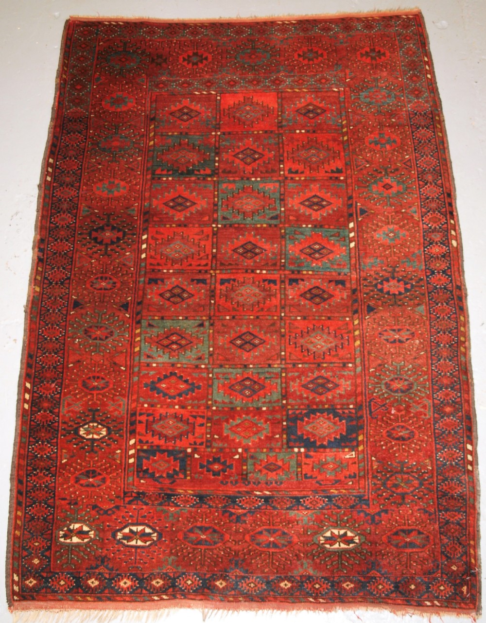 antique ersari turkmen dip khali dowry rug of small size superb green circa 1900