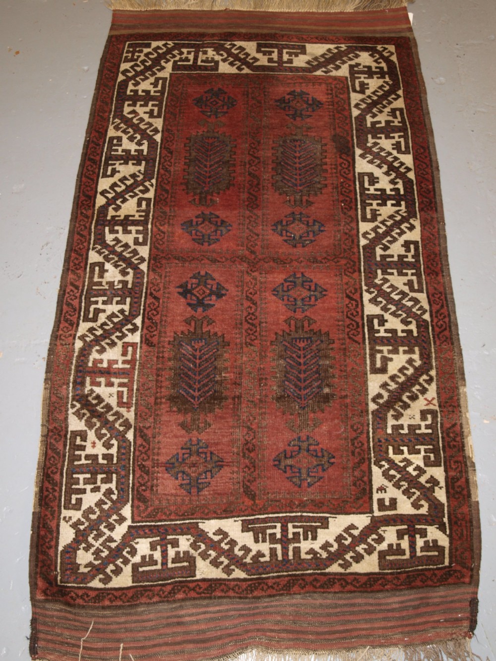 antique baluch rug possibly timuri large scale design white border 2nd half 19th century