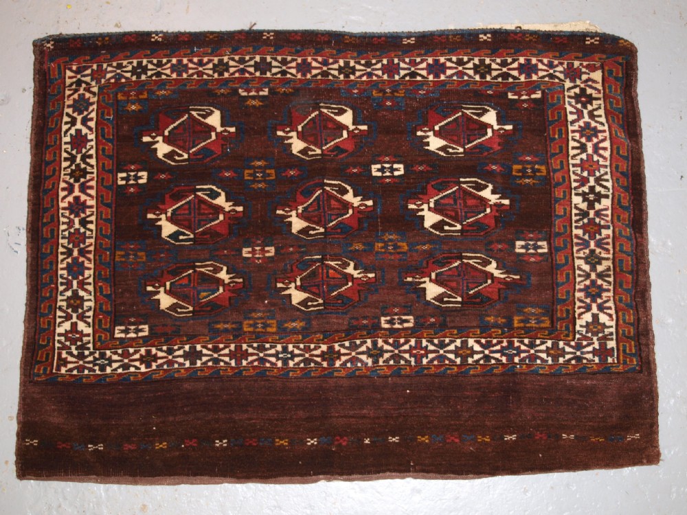 antique yomut turkmen 9 gul chuval with plain weave back late 19th century