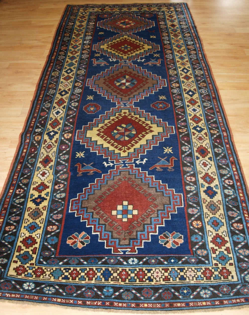 antique caucasian kazak long rug repeat medallion design superb condition circa 1900