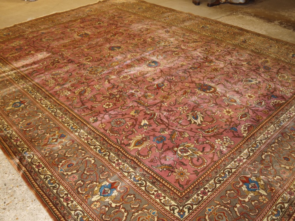 old tabriz carpet soft colours large size great condition circa 1950