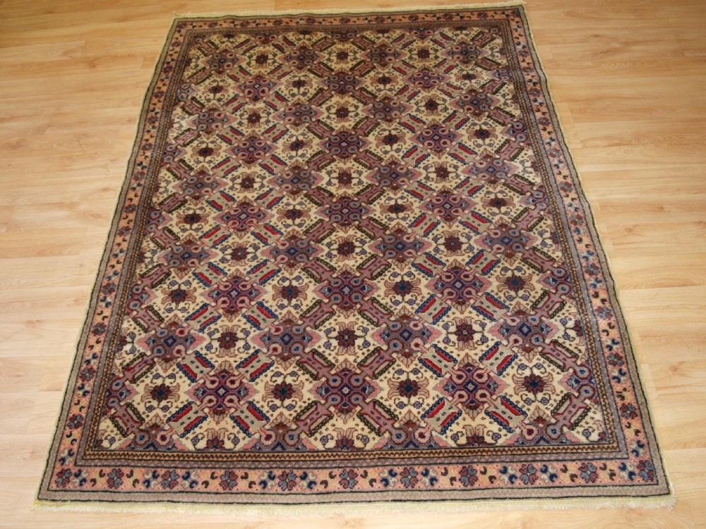 old turkish kayseri rug with lattice design fine weave and soft colour circa 1920