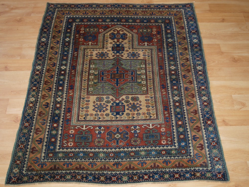 antique caucasian derbent prayer rug in classic kazak prayer design circa 1900