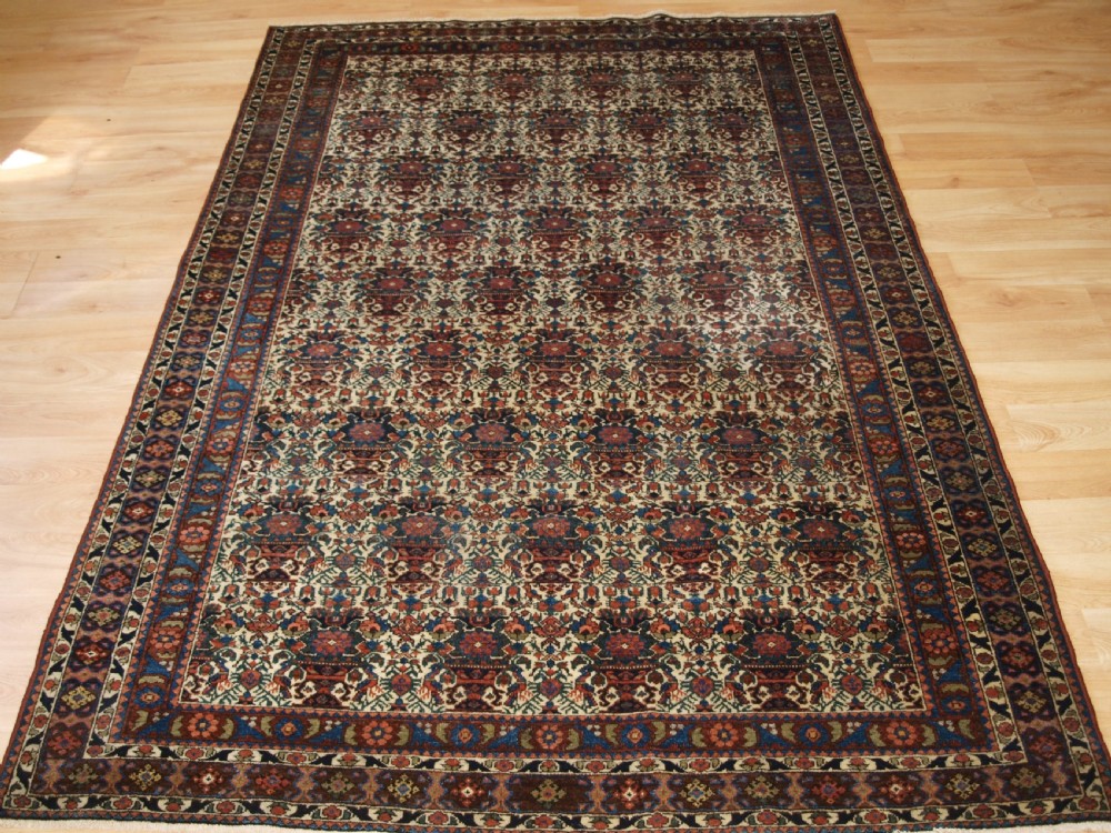 antique persian abedeh rug with vase and peacock design superb colours circa 1900