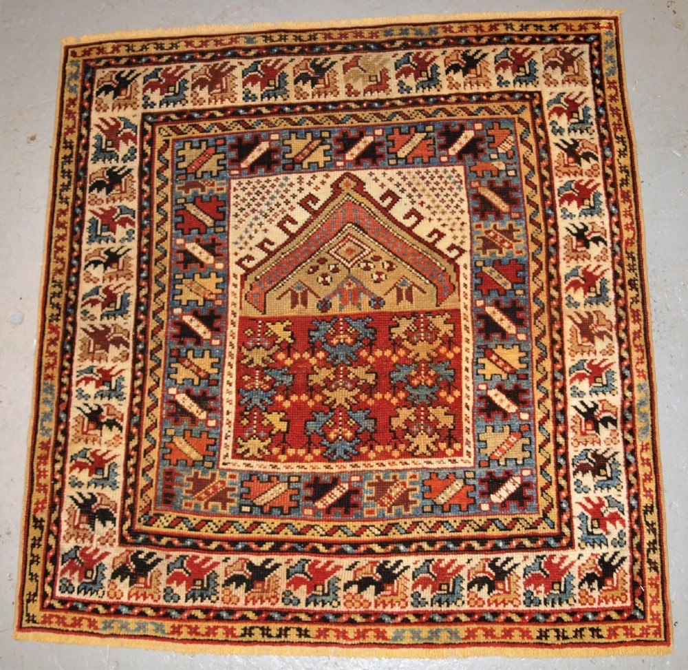 antique turkish kozak village prayer rug small square size scarce item 2nd half 19th century