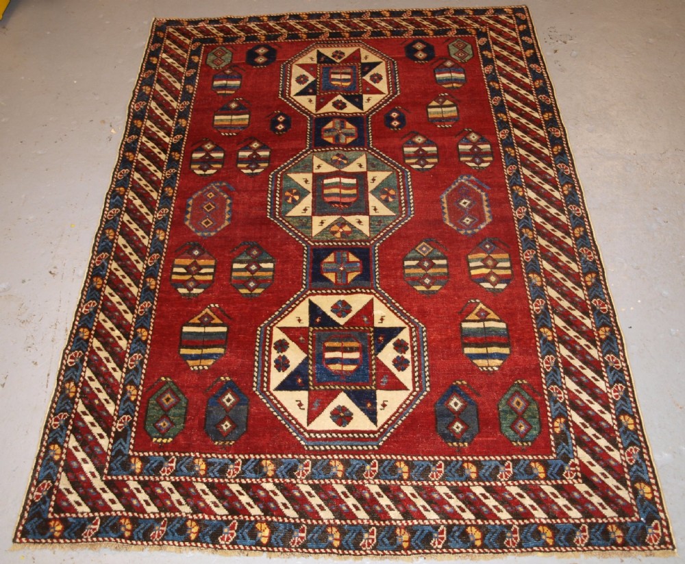 antique caucasian shirvan rug with unusual star design late 19th century