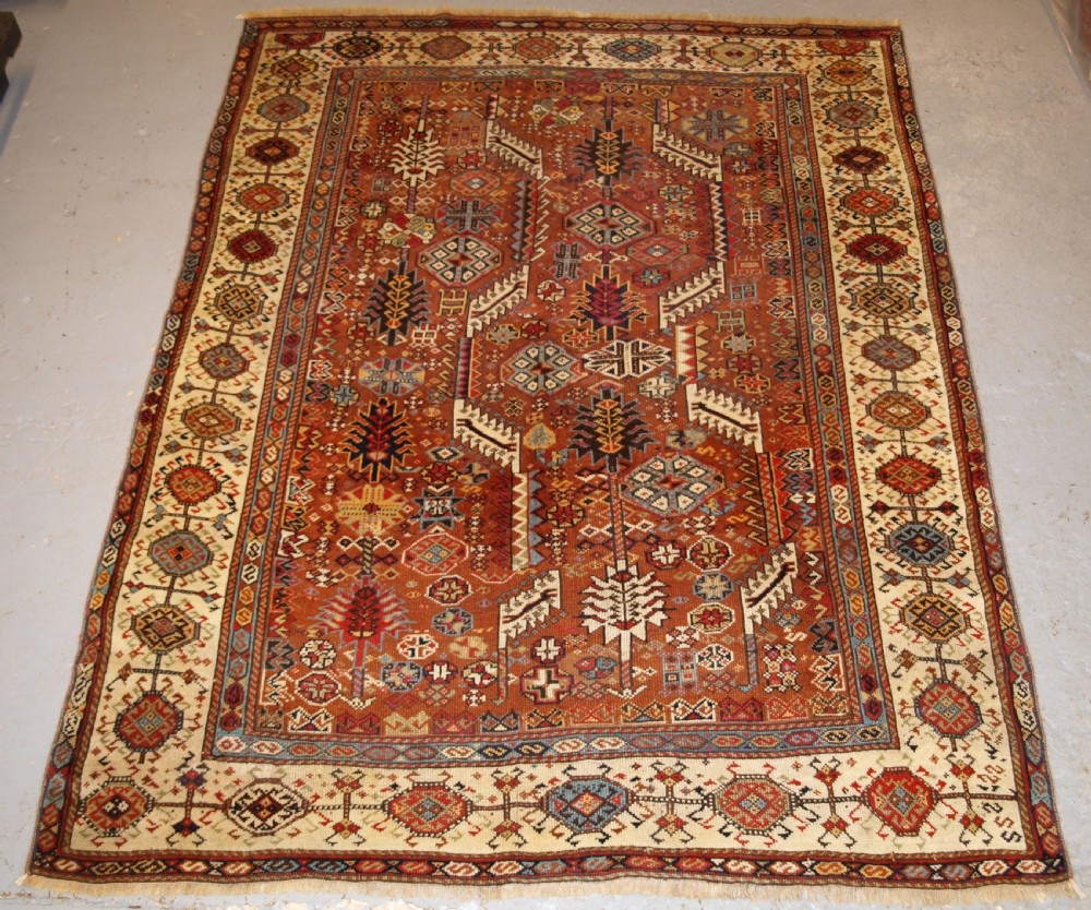 antique tribal shekarlu qashqai rug of classic design circa 1880
