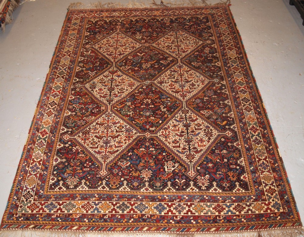 antique khamseh bird rug superb example circa 1900