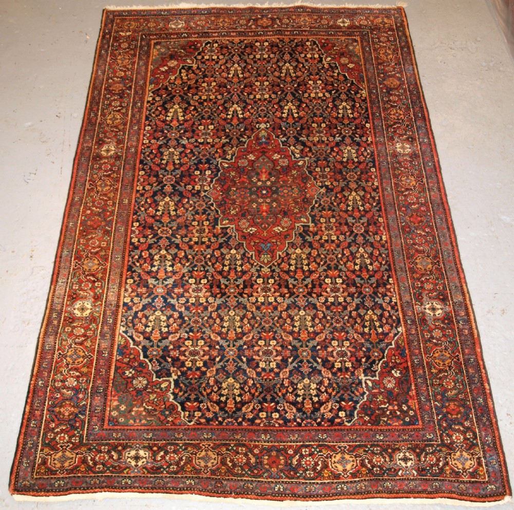 antique persian faraghan rug with shrub design full pile with great colour circa 1900