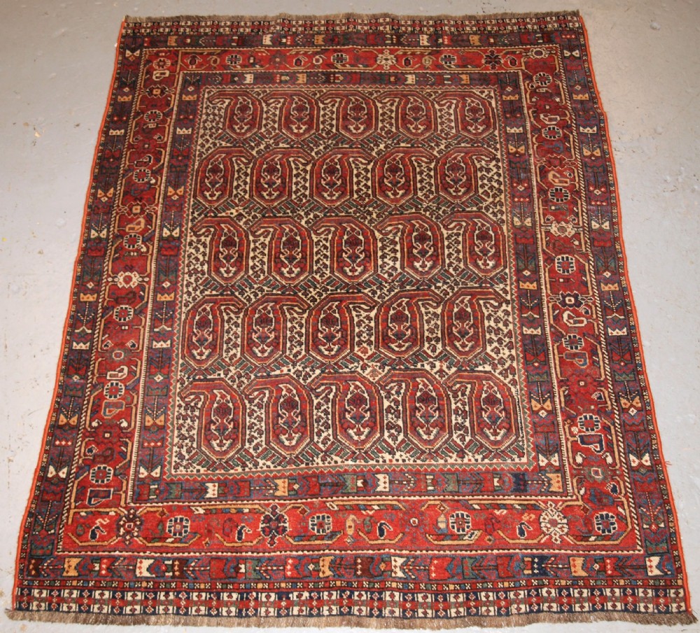 antique khamseh rug with repeat boteh design circa 1900