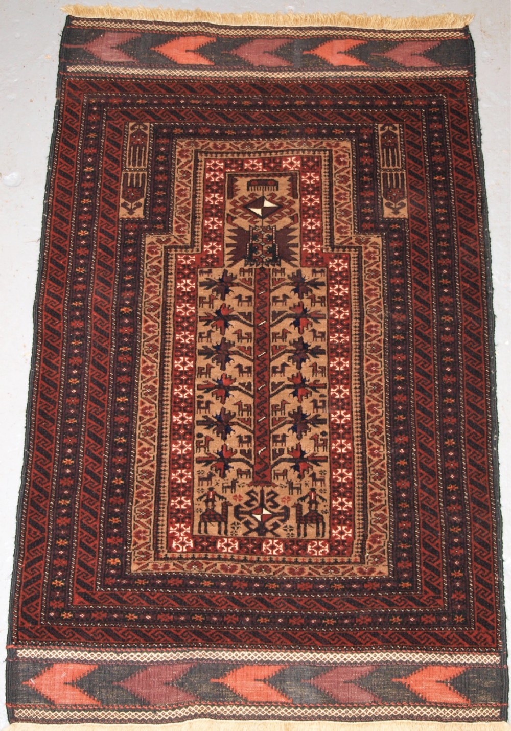old baluch prayer rug tree of life camel ground great condition circa 192030