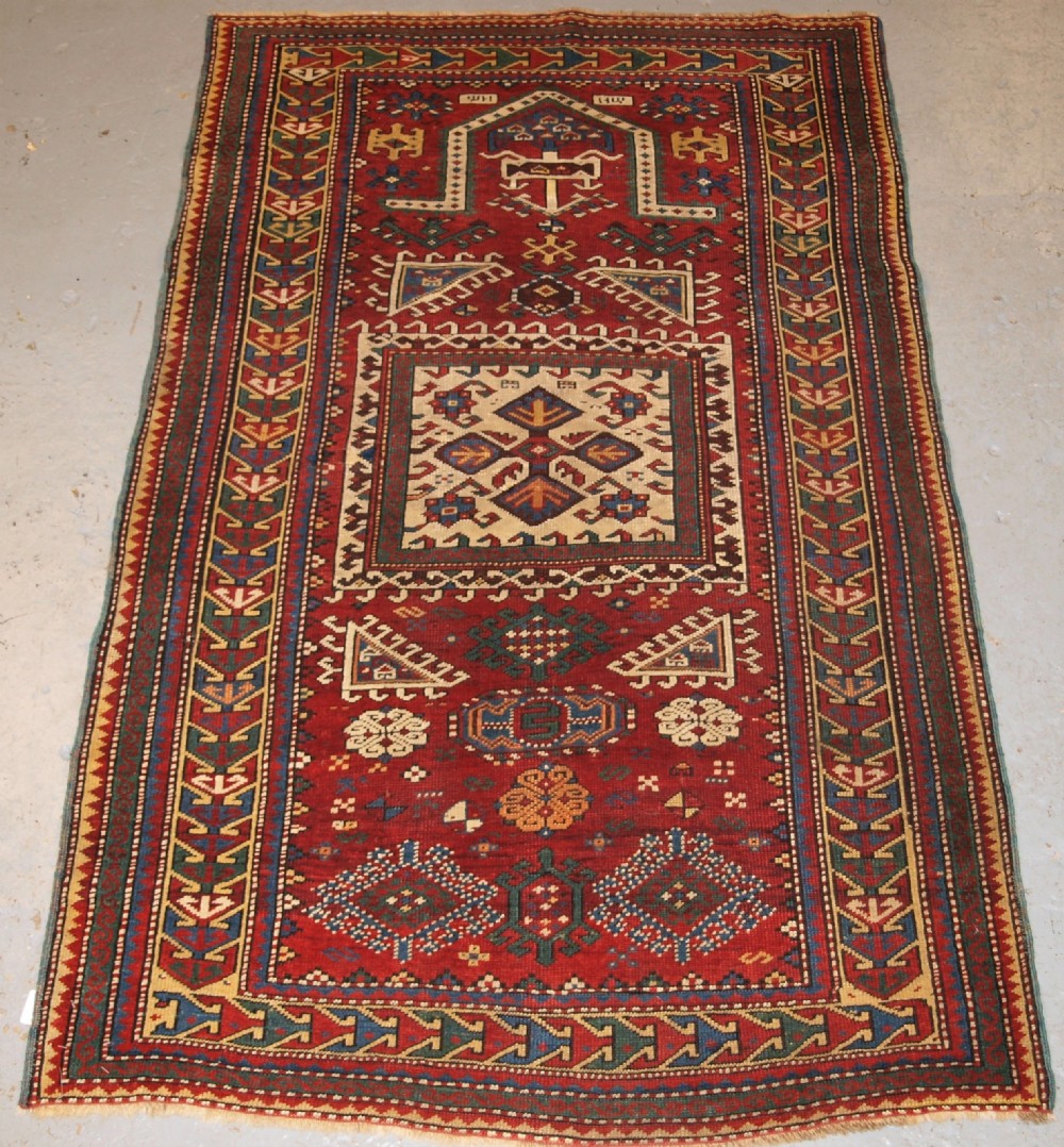 antique caucasian kazak prayer rug probably fachralo late 19th century