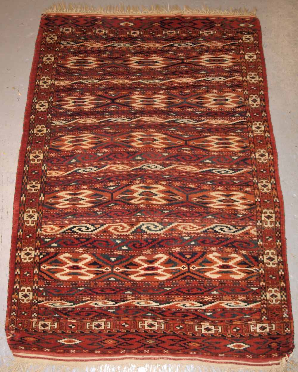 antique yomut turkmen rug scarce banded design excellent colour late 19th century