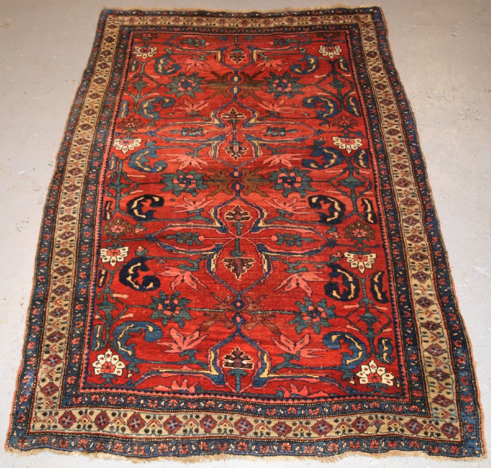antique persian bijar rug with unusual floral design great colour circa 1880