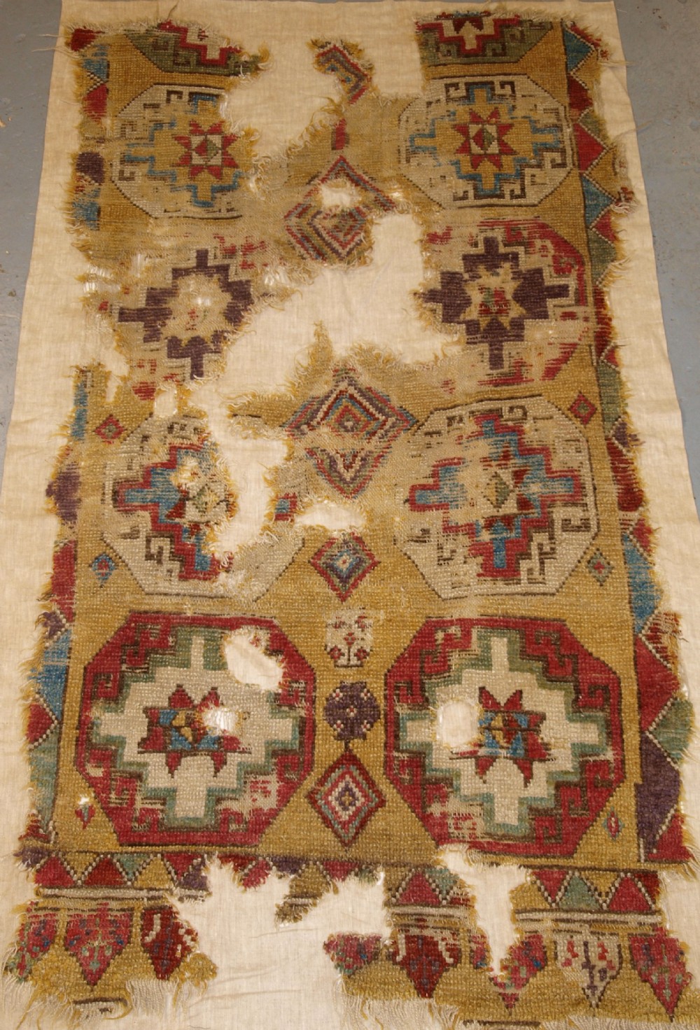 antique mounted fragment of turkish konya long rug with memlinc guls 1st half 18th century