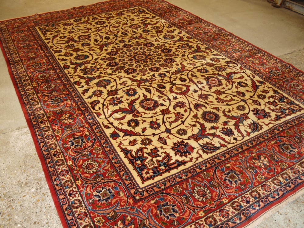 old isfahan carpet very fine weave small medallion circa 1950