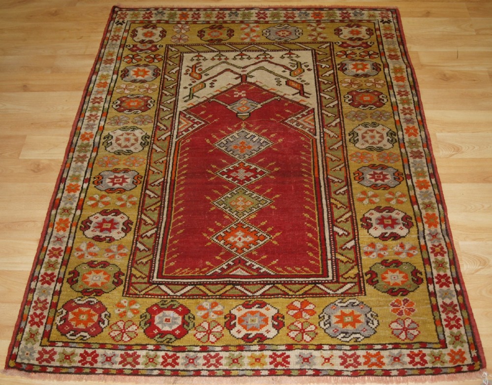 antique turkish milas prayer rug traditional design circa 1920