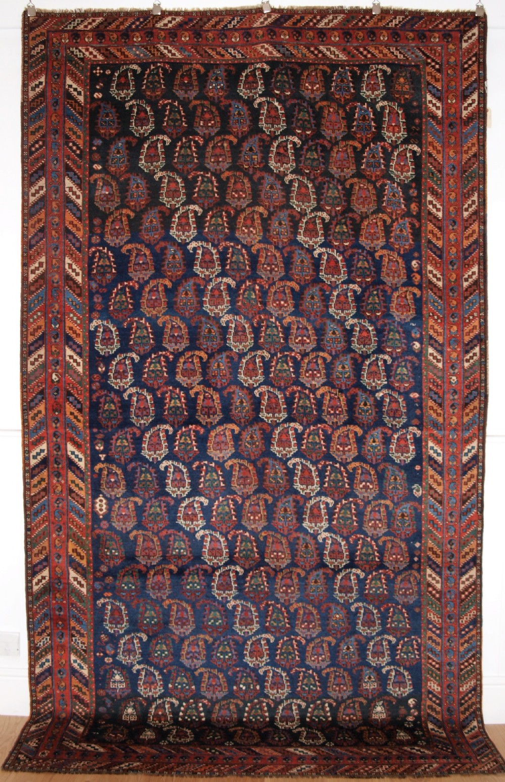antique afshar long rug with all over boteh design superb colours circa 1890
