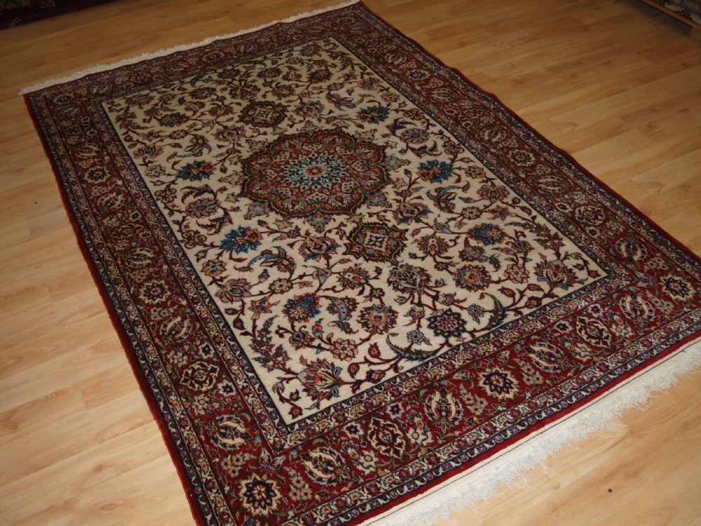 antique isfahan rug fine weave and traditional design circa 1920