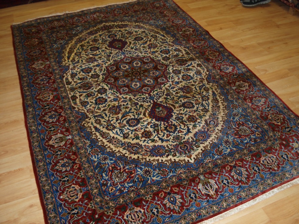 old isfahan rug very fine with silk foundation circa 192030