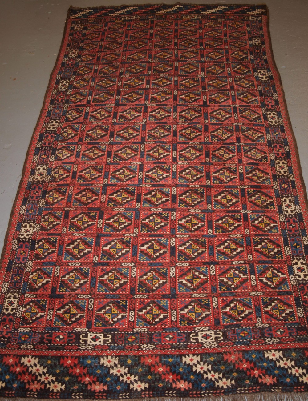 antique chodor turkmen main carpet of small size and scarce design circa 1880