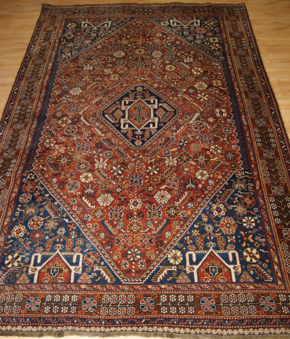 antique qashqai rug tribal design great colour circa 1900