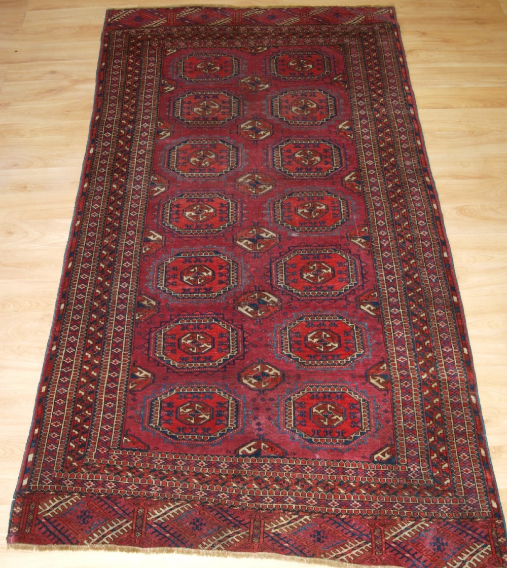 antique tekke turkmen rug with salor guls cochineal colour circa 1890