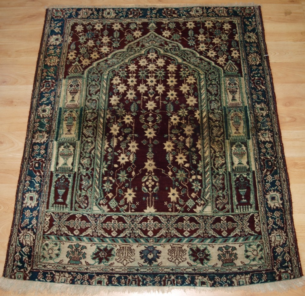 antique indian agra prayer rug of small size circa 1900