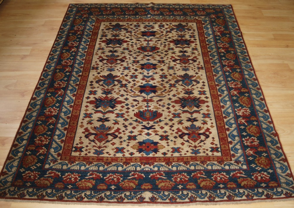 old caucasian shirvan rug with seichur palmette design about 30 years old