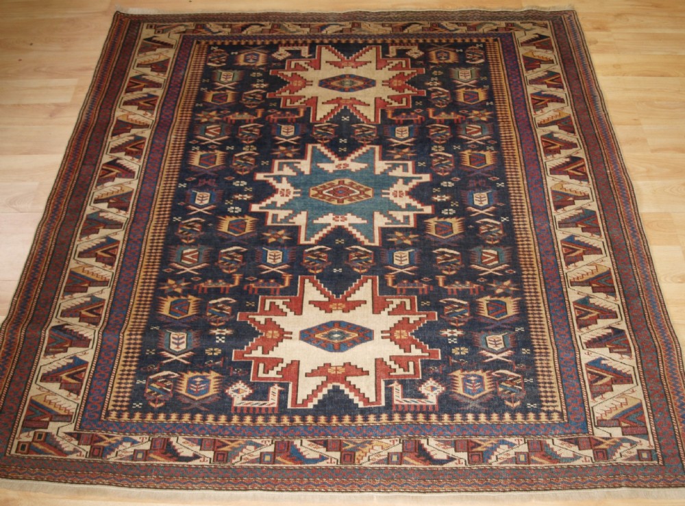 old caucasian shirvan rug of small size with lesghi star design about 30 years old