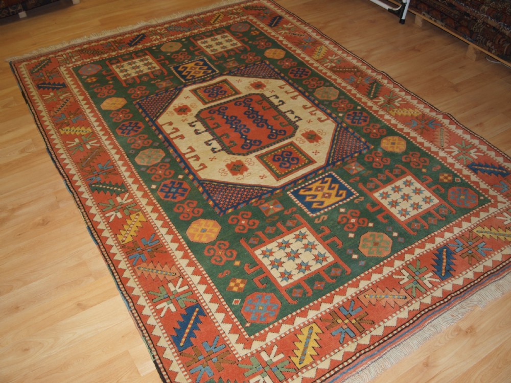 old turkish rug of karachov kazak design green ground excellent furninshing rug abt 30 years old