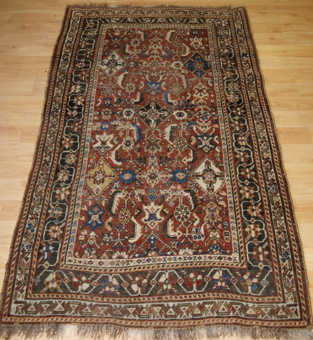 antique persian tribal qashqai rug of interesting design circa 1900