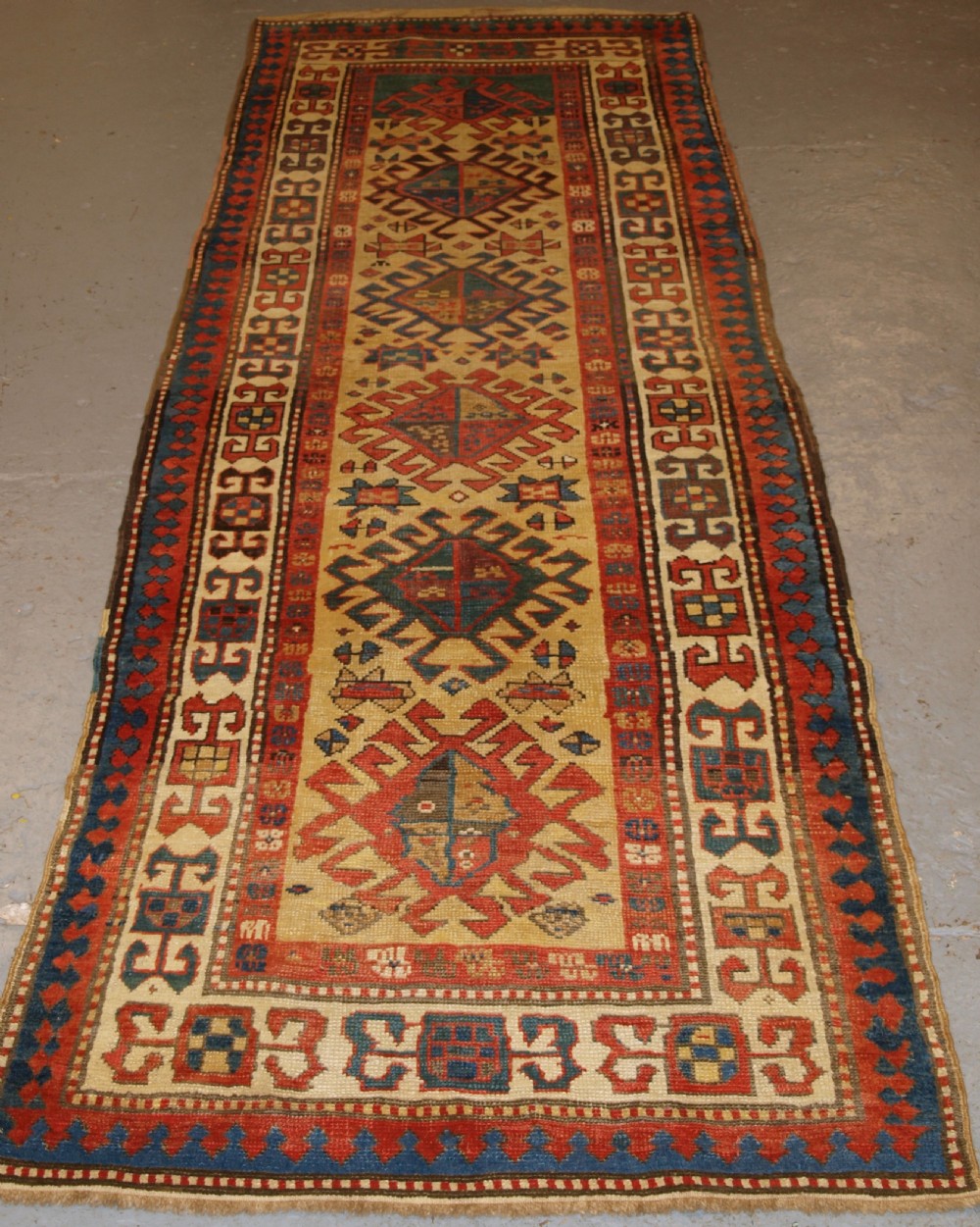 antique south caucasian runner bold design with superb colour 2nd half 19th century