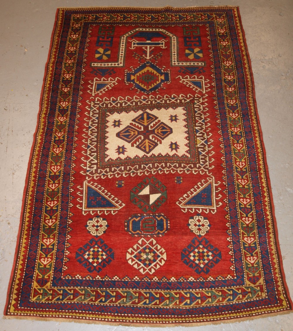 antique caucasian fachralo kazak prayer rug circa 1880