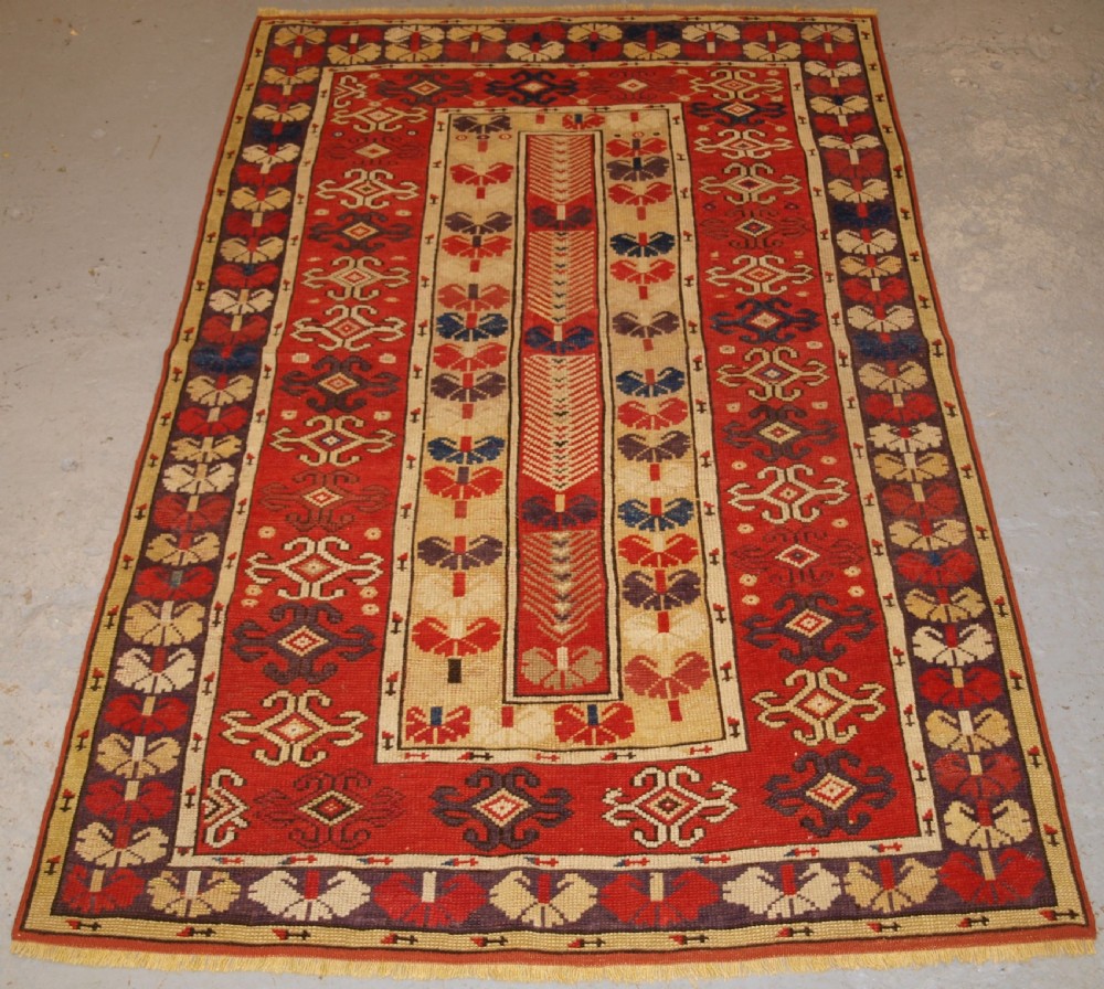 antique turkish milas village rug of scarce design circa 1850