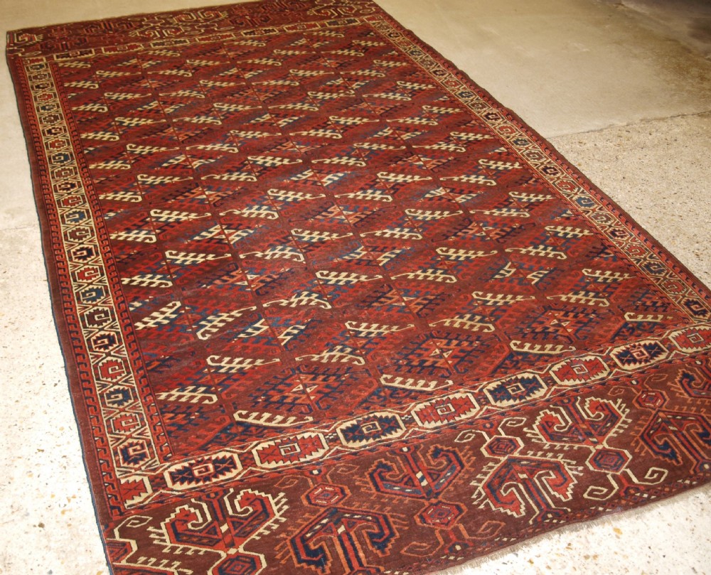 antique yomut turkmen carpet with superb large elem panels circa 185070