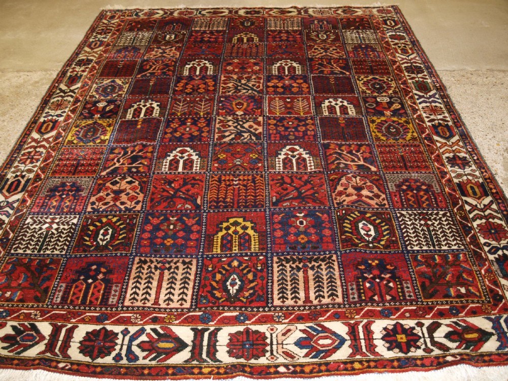 antique bakhtiari carpet of garden design circa 190020