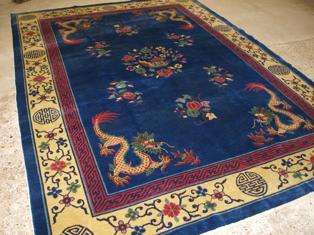 antique chinese peking carpet with four dragons circa 1920