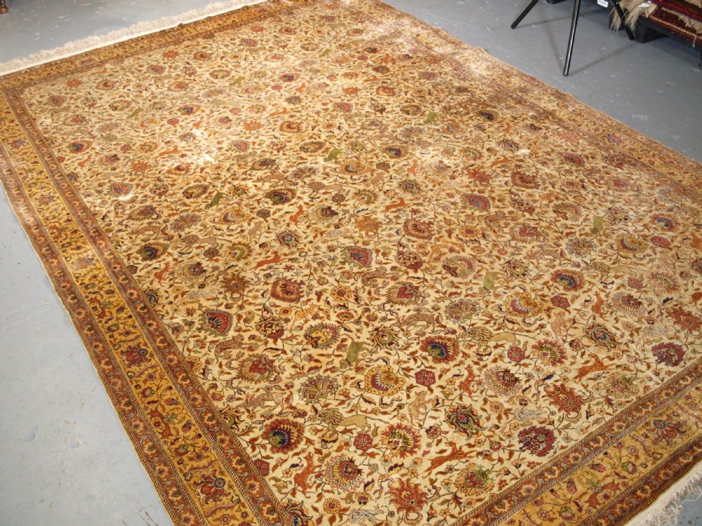 old turkish kayseri silk carpet with paradise garden design 50 years old