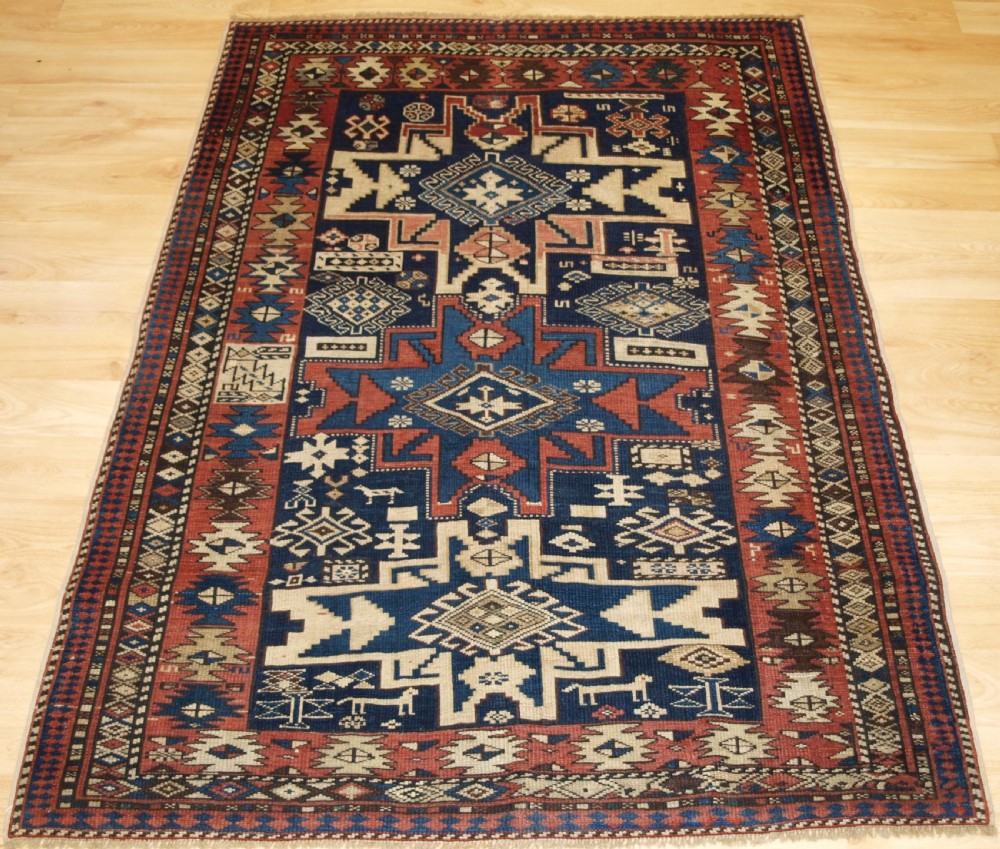 antique caucasian shirvan rug with lesghi star design circa 1890