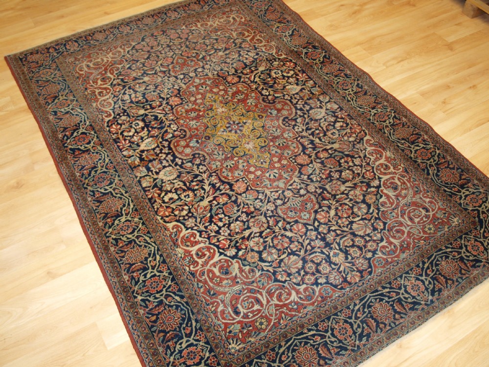 antique kashan rug great colour with low pile for the lived with look circa 1900