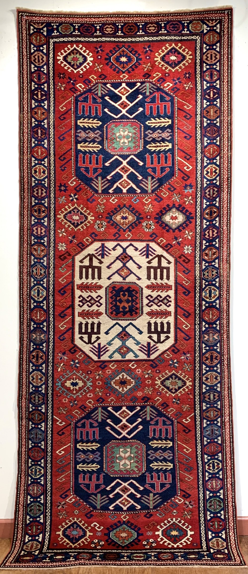 antique caucasian chajli long rug superb colour fine weave circa 1860