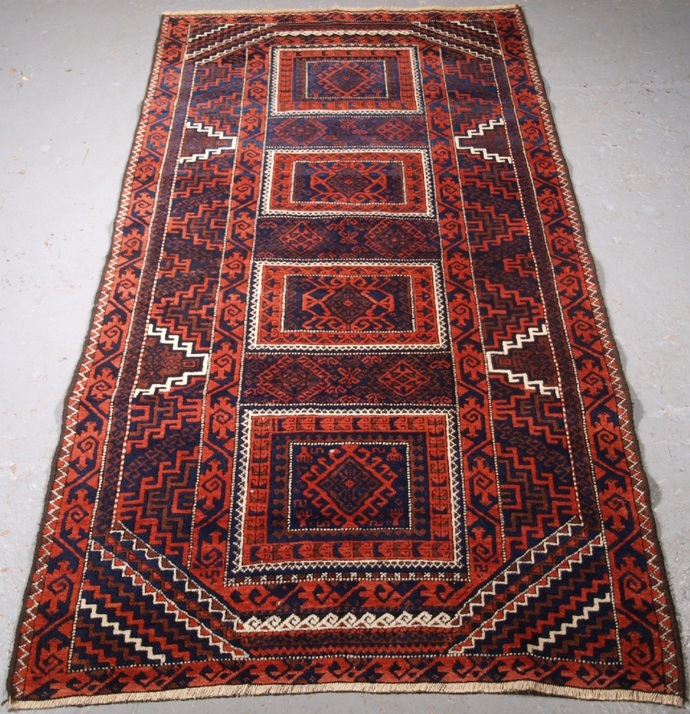 antique baluch rug with compartment design soft wool circa 1900