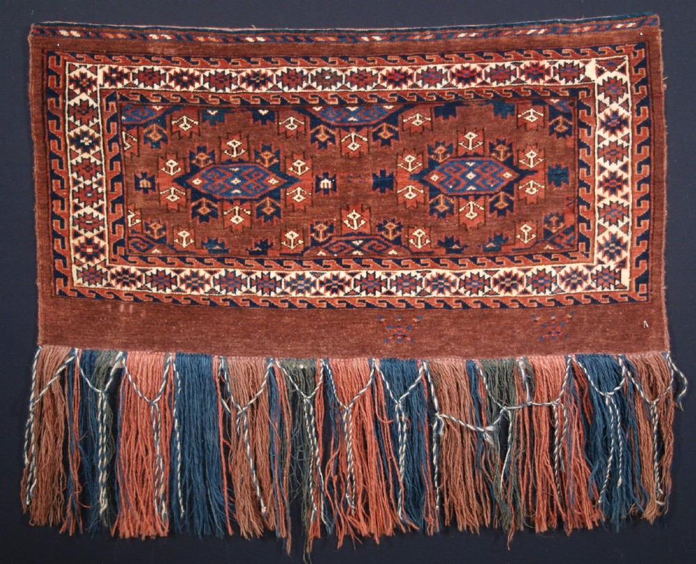 antique yomut turkmen torba with kepse gul design circa 1880