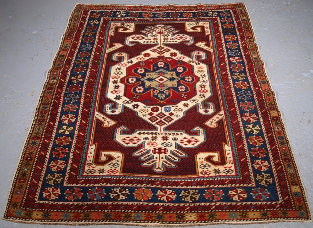antique caucasian shirvan rug with gymyl medallion design circa 1900