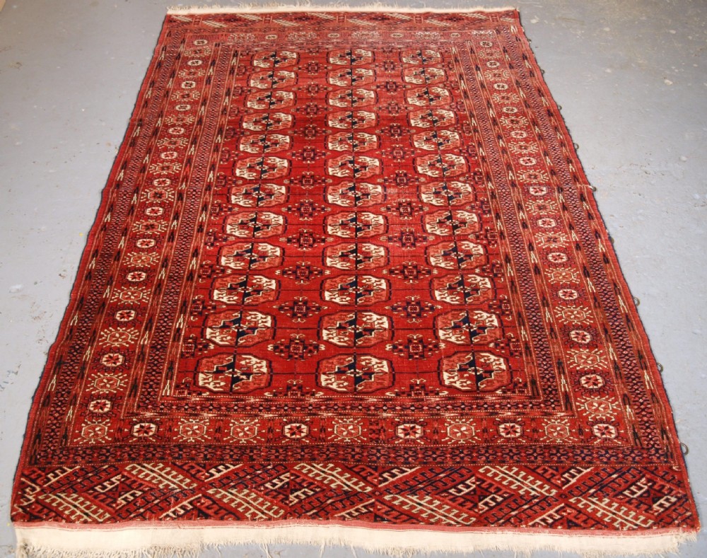 antique tekke turkmen rug soft red colour circa 1900