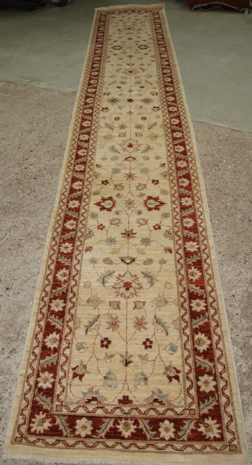 hand knotted afghan runner light colours long length about 10 years old
