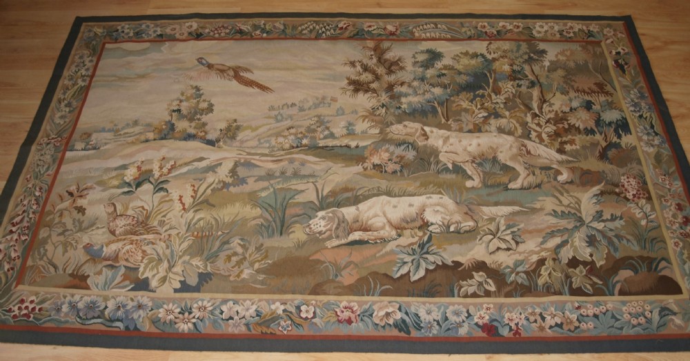 old aubusson with english traditional hunting scene dogs birds 10 years old