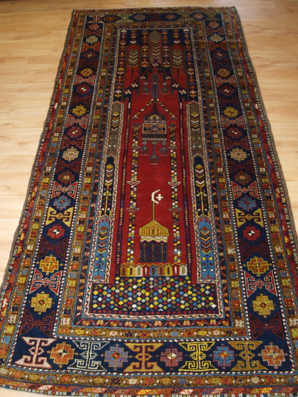 antique turkish yahyali village rug with scarce mosque design circa 190020